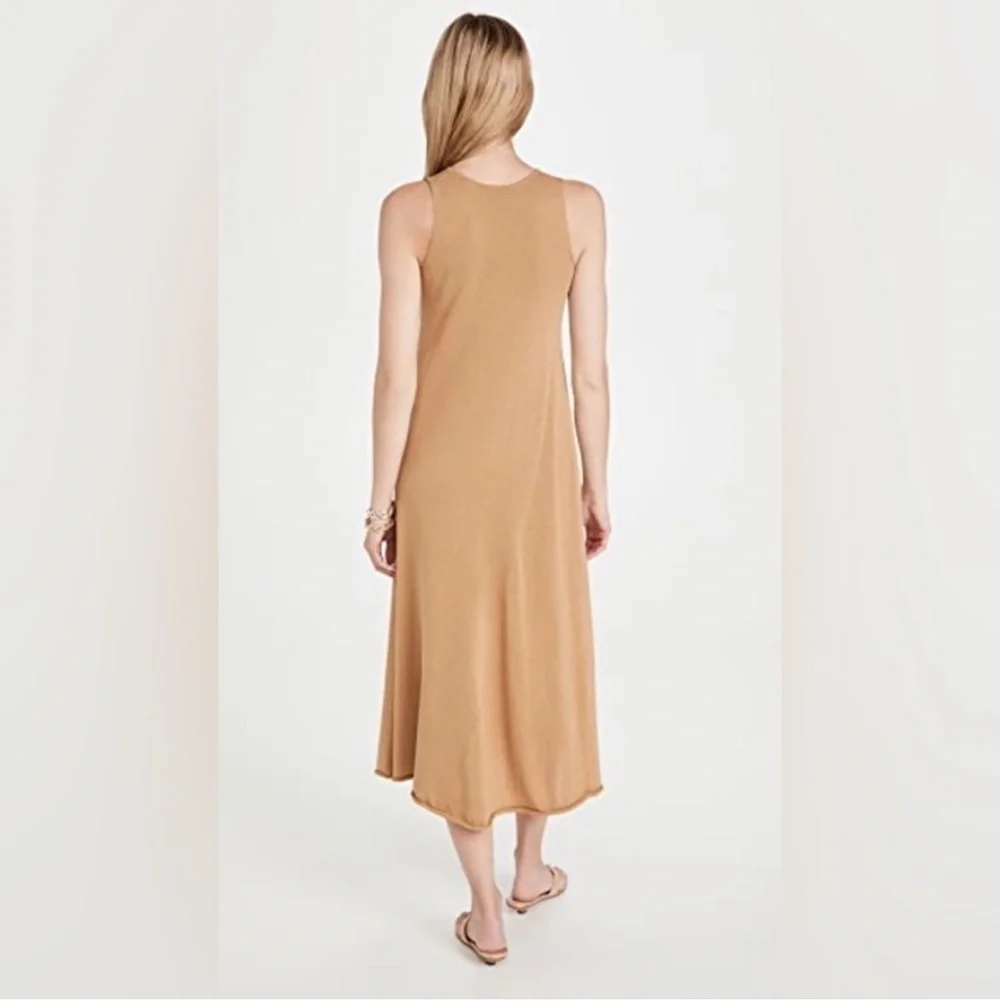 Vince Pale Walnut Shirred Cotton Tank Maxi Dress Sz L - Picture 7 of 12